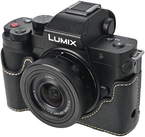 G100K Case, PU Leather Camera Bag Bottom Opening Half Body Case Cover Shell for Panasonic Lumix DC-G100K with Neck Strap (Black) in Saudi Arabia