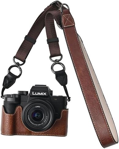 G100K Case, PU Leather Camera Bag Bottom Opening Half Body Case Cover Shell for Panasonic Lumix DC-G100K with Neck Strap (Black) in Saudi Arabia