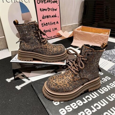Women's Thick-Soled Leopard Print Round-Toe Platform Shoes with Anti-Slip Rubber Sole. Comfortable and Versatile. Suitable for Outdoor and Daily use. Seasonal Style. in Saudi Arabia