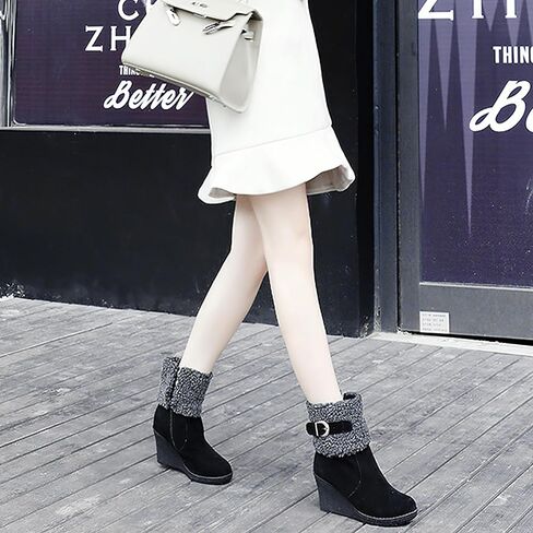 ANUFER Women's Winter Warm Fur Lined Zipper Ankle Boots Elegant Wedge Heel Fashion Boots in Kuwait