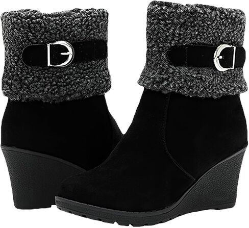 ANUFER Women's Winter Warm Fur Lined Zipper Ankle Boots Elegant Wedge Heel Fashion Boots in Kuwait