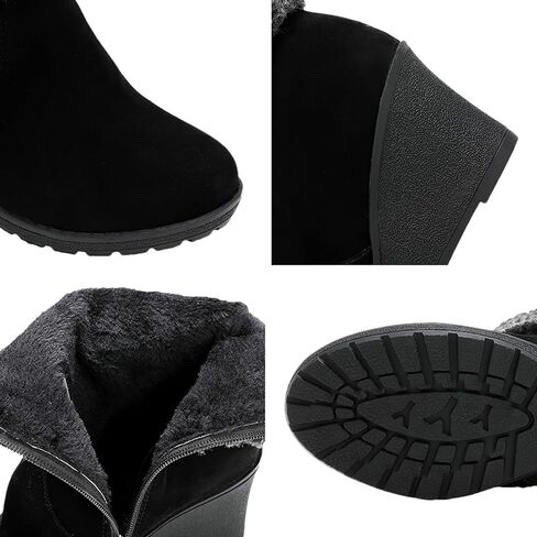 ANUFER Women's Winter Warm Fur Lined Zipper Ankle Boots Elegant Wedge Heel Fashion Boots in Kuwait