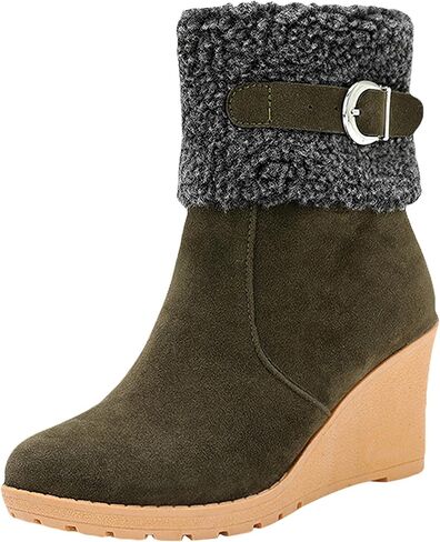 ANUFER Women's Winter Warm Fur Lined Zipper Ankle Boots Elegant Wedge Heel Fashion Boots in Kuwait