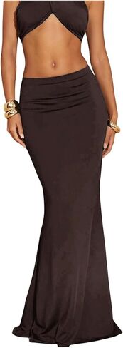 GORGLITTER Women's Flowy Bodycon Maxi Skirt Low Rise Party Pencil Long Fishtail Skirts Going Out Outfits in Saudi Arabia