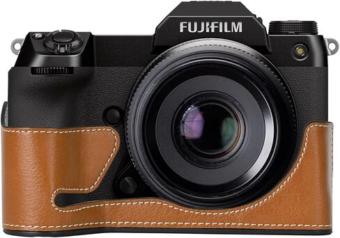حافظة GFX100S، حقيبة كاميرا من جلد البولي يوريثان بفتحة سفلية وغطاء نصف هيكل لهاتف Fujifilm GFX100S مع صندوق تخزين لحزام الرقبة (بني) in Kuwait