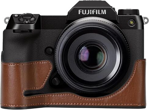 حافظة GFX100S، حقيبة كاميرا من جلد البولي يوريثان بفتحة سفلية وغطاء نصف هيكل لهاتف Fujifilm GFX100S مع صندوق تخزين لحزام الرقبة (بني) in Kuwait
