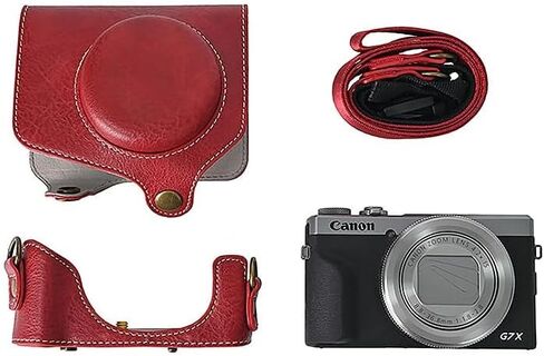 حافظة G7 X III/II، حافظة كاميرا من جلد الليتشي الرجعية لكامل الجسم لهاتف Canon PowerShot G7 X Mark III/II مع حزام للرقبة (أحمر) in Kuwait