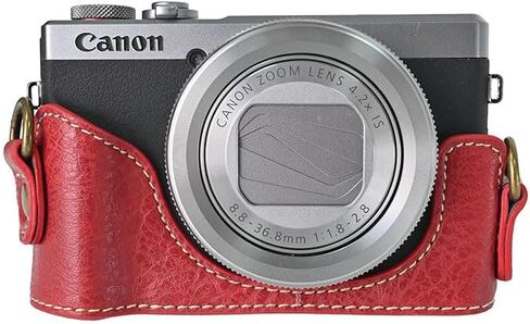 حافظة G7 X III/II، حافظة كاميرا من جلد الليتشي الرجعية لكامل الجسم لهاتف Canon PowerShot G7 X Mark III/II مع حزام للرقبة (أحمر) in Kuwait