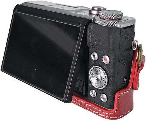 حافظة G7 X III/II، حافظة كاميرا من جلد الليتشي الرجعية لكامل الجسم لهاتف Canon PowerShot G7 X Mark III/II مع حزام للرقبة (أحمر) in Kuwait