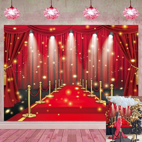 Red Carpet Backdrop Movie Night Film Stars Glitter Party Red Curtain Decor Photo Background VIP Fashion Show Prom Graduation Wedding Birthday Party Supplies Photo Props (7x5FT) in Saudi Arabia