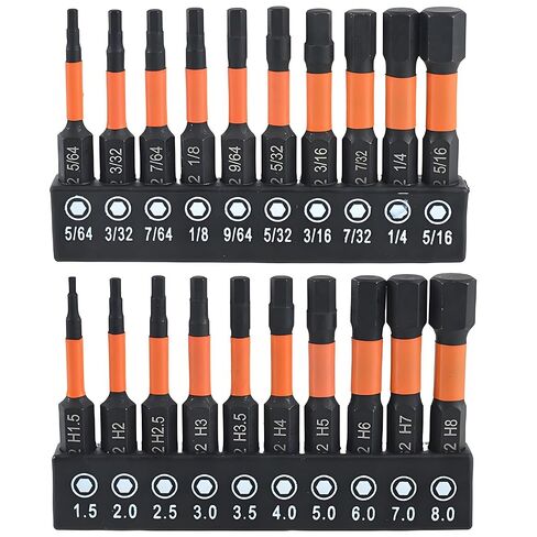 Hex Head Allen Wrench Drill Bit Set 20pcs (Metric&SAE), 1/4" Hex-Shank S2 Steel Hex Bits Set, CNC Machined Tips with Magnetism, 2" Long with Storage Box in Saudi Arabia