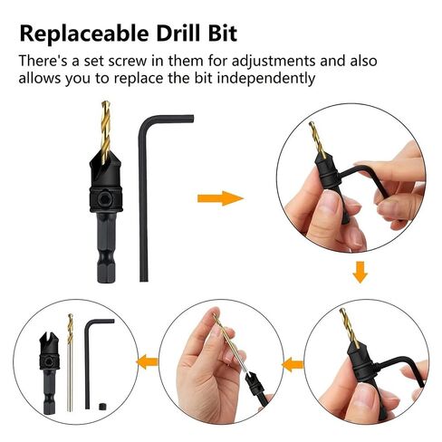 11PCS Countersink Drill Bit Set, Counter Sink Drill Bit for Wood, Wood Working Tools and Accessories, Hexagonal Shank Countersunk Drill Bits for Woodworking, Screw Hole Enlargement & Drill Bits in Saudi Arabia