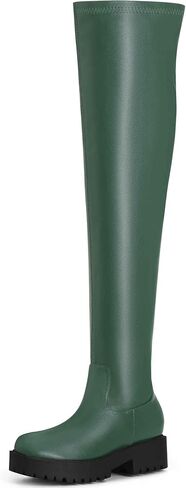 Allegra K Women's Platform Round Toe Lug Sole Chunky Low Heel Over Knee Thigh High Boots in Saudi Arabia