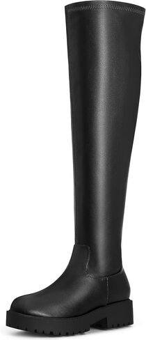 Allegra K Women's Platform Round Toe Lug Sole Chunky Low Heel Over Knee Thigh High Boots in Saudi Arabia