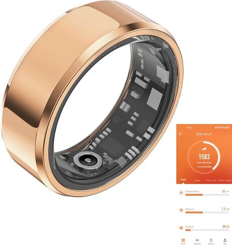 Fitness Tracker Smart Ring, Step Counter for Walking, Heart Rate Blood Oxygen Calorie Sleep Tracker Health Ring, IP68 Waterproof Design, Stainless Steel, 5-7 Days Battery Life, Silver (US 7) in Kuwait