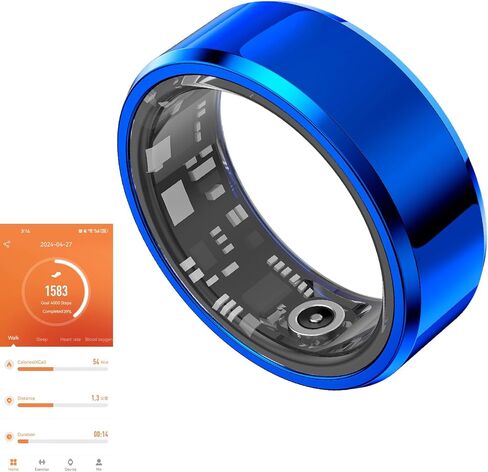 Fitness Tracker Smart Ring, Step Counter for Walking, Heart Rate Blood Oxygen Calorie Sleep Tracker Health Ring, IP68 Waterproof Design, Stainless Steel, 5-7 Days Battery Life, Silver (US 7) in Kuwait