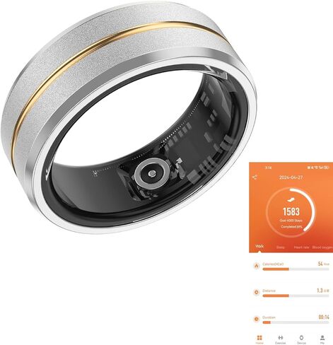Fitness Tracker Smart Ring, Step Counter for Walking, Heart Rate Blood Oxygen Calorie Sleep Tracker Health Ring, IP68 Waterproof Design, Stainless Steel, 5-7 Days Battery Life, Silver (US 7) in Kuwait