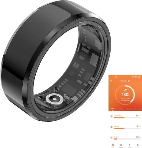 Fitness Tracker Smart Ring, Step Counter for Walking, Heart Rate Blood Oxygen Calorie Sleep Tracker Health Ring, IP68 Waterproof Design, Stainless Steel, 5-7 Days Battery Life, Silver (US 7) in Kuwait