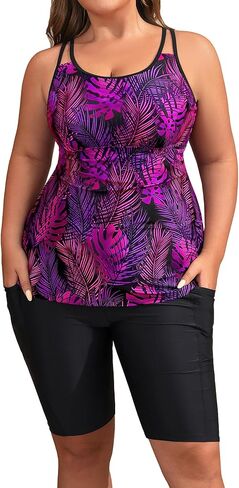 Plus Size Tankini Swimsuits - Athletic Two Piece Bathing Suits with Short for Women Swimwear with Pockets in Saudi Arabia