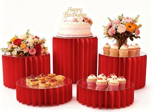 5 Pcs Buffet Risers Food Display Risers for Party Buffet Table, Dessert Table Display Set Cake and Cupcake Stand Combo, Riser Display Stand for Dessert Food Jewelry, White, 4"/8"/12" H in Saudi Arabia