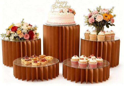 5 PCS البوفيه Risers Risears Food Riseers لطاولة بوفيه الحفلات ، مجموعة حلوى عرض مجموعة كعكة وسرد كب كيك حامل ، معرض Riser لمجوهرات الطعام ، الأبيض ، 4 "/8"/12 "H in Kuwait