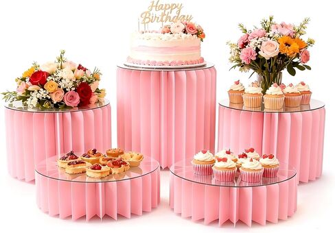 5 PCS البوفيه Risers Risears Food Riseers لطاولة بوفيه الحفلات ، مجموعة حلوى عرض مجموعة كعكة وسرد كب كيك حامل ، معرض Riser لمجوهرات الطعام ، الأبيض ، 4 "/8"/12 "H in Kuwait