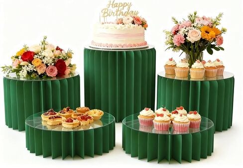 5 PCS البوفيه Risers Risears Food Riseers لطاولة بوفيه الحفلات ، مجموعة حلوى عرض مجموعة كعكة وسرد كب كيك حامل ، معرض Riser لمجوهرات الطعام ، الأبيض ، 4 "/8"/12 "H in Kuwait