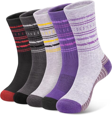 5 Pairs Womens Merino Wool Hiking Socks Winter Warm Crew Moisture Wicking Thick Cushioned Striped Boot Socks in Saudi Arabia