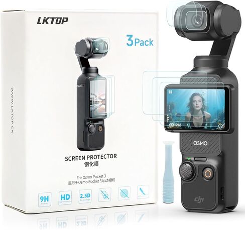 طقم واقي شاشة LKTOP (عبوتان) لملحقات DJI Osmo Pocket 3 Creator Combo، غشاء عرض زجاجي مقوى فائق الدقة 9H، مقاوم للخدش/فقاعة مضادة للخدش/حساسية لمس عالية in Kuwait