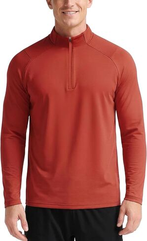 بلوفر Zengjo الرجالي بسحاب ربع رياضي متوسط ​​الوزن 1/4-Zip للجري، قميص ممتص للرطوبة in Kuwait