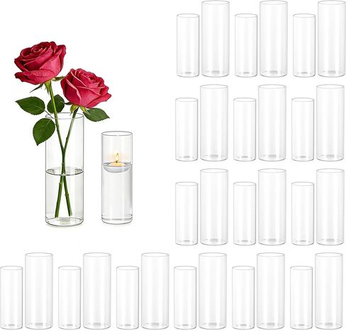 Hewory Glass Cylinder Marys for Center Does: مجموعة من 12 مزهريات إعصار واضحة للزواج من زفاف الطاولة زخارف حفلة عيد ميلاد - حاملي الشموع الطويل لصالح شمعة العمود العائمة in Saudi Arabia