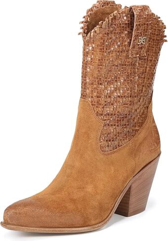 Sam Edelman Tracy Off White Stacked Heel Pointed Toe Pull On Western Boots in Saudi Arabia