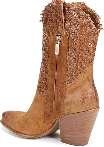 Sam Edelman Tracy Off White Stacked Heel Pointed Toe Pull On Western Boots in Saudi Arabia