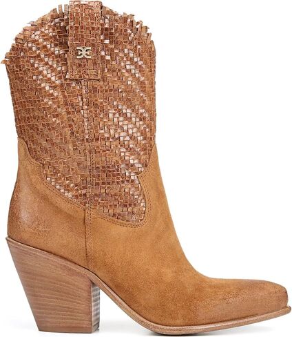 Sam Edelman Tracy Off White Stacked Heel Pointed Toe Pull On Western Boots in Saudi Arabia