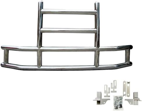 Mytee Products Small Model Deer Grille Guard Compatible for T660 (2007-2021) with Brackets - 84-2/5"x10"x25-1/2" Heavy Duty Polished Stainless Steel Grille Guard for Trucks in Kuwait