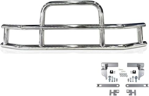 Mytee Products Small Model Deer Grille Guard Compatible for T660 (2007-2021) with Brackets - 84-2/5"x10"x25-1/2" Heavy Duty Polished Stainless Steel Grille Guard for Trucks in Kuwait