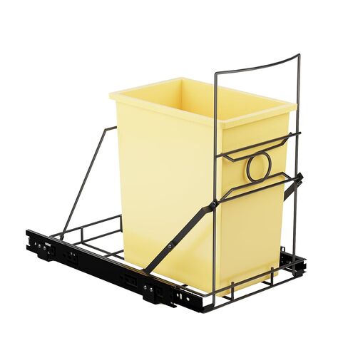 سحب سلة المهملات مع سلة معدنية قابلة للإزالة، المطبخ الفولاذ المقاوم للصدأ رف منزلق قابل للتعديل للخارج، سلة المهملات يمكن سحب عدة، تناسب 7-11 جالون سلة المهملات (سلة المهملات غير متضمنة، أسود) in Kuwait