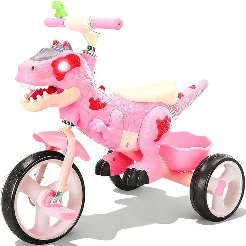 NMM Dinosaur Tricycle for Toddlers, Kids Trike with Music, LED, Tricycles for 3-5 Year Olds, for Rider, Big Wheel, Storage Basket, Horn, Toddler Bike for Boy, Dinosaur Toys for Kids 2-4 4-7 in Kuwait
