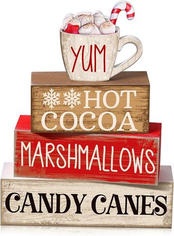 4 Pcs Summer Beach Tiered Tray Decor Ocean Starfish Shell Table Centerpieces Summer Rustic Decorative Starfish Block Signs Gift Farmhouse Tabletop Sign for Home Table Kitchen Shelf in Saudi Arabia