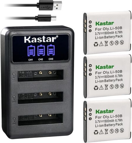 Kastar 3 عبوات من البطاريات وشاحن USB ثلاثي LCD متوافق مع Pentax D-Li92، Optio WG-10، WG-20، Optio WG-30، Optio WG-40، Optio WG-50، Optio WG-60، Optio WG-70، Optio WG-80، Optio I-10، Optio RZ10 in Saudi Arabia