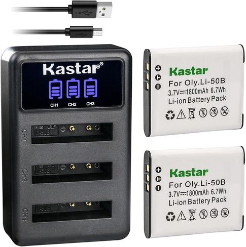 Kastar 3 عبوات من البطاريات وشاحن USB ثلاثي LCD متوافق مع Pentax D-Li92، Optio WG-10، WG-20، Optio WG-30، Optio WG-40، Optio WG-50، Optio WG-60، Optio WG-70، Optio WG-80، Optio I-10، Optio RZ10 in Saudi Arabia