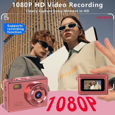 Mini Keychain Camera, 1080P HD Video Recorder with 16GB SD Card, Retro Tiny Digital Camera with 12MP 0.96'' Screen, Vintage Small Camera for Kids, Teens, and Beginners (Rose Gold) in Kuwait
