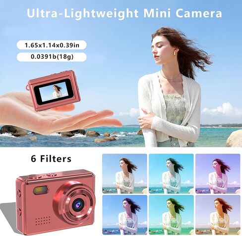 Mini Keychain Camera, 1080P HD Video Recorder with 16GB SD Card, Retro Tiny Digital Camera with 12MP 0.96'' Screen, Vintage Small Camera for Kids, Teens, and Beginners (Rose Gold) in Kuwait