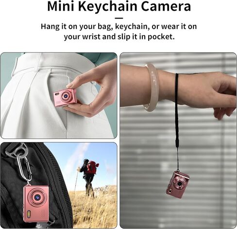 Mini Keychain Camera, 1080P HD Video Recorder with 16GB SD Card, Retro Tiny Digital Camera with 12MP 0.96'' Screen, Vintage Small Camera for Kids, Teens, and Beginners (Rose Gold) in Kuwait