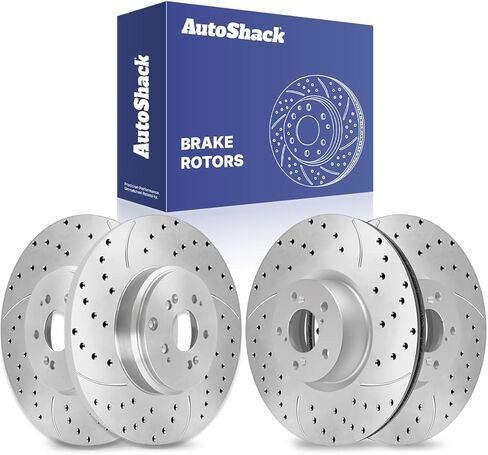 AutoShack Front & Rear Drilled & Slotted Brake Rotors | Replacement for 2009-2015 Honda Pilot 2007-2013 Acura MDX 2010-2013 ZDX 3.5L V6 AWD FWD | Zinc Coated | 4-PC Brake Kit | SilverShield Pro in Saudi Arabia
