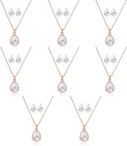Bridesmaid Jewelry Set for Wedding 1-4-6-8 Sets Gold/Rose Gold/Silver Plated Teardrop Bridesmaid Necklace Earrings Set Gift for Women in Kuwait