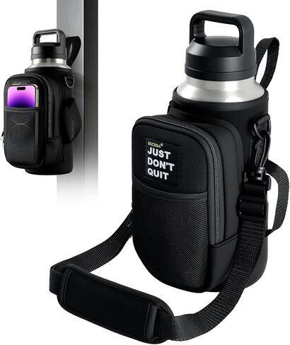 Magnetic Water Bottle Holder with Phone Pocket for 24 32 40oz Cup, 5 Magnets Water Bottle Holder with Adjustable Shoulder Hand Strap Crossbody for Gym Hiking Travelling Camping in Saudi Arabia