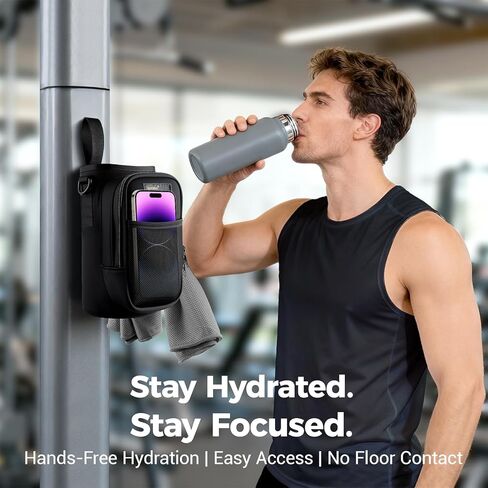 Magnetic Water Bottle Holder with Phone Pocket for 24 32 40oz Cup, 5 Magnets Water Bottle Holder with Adjustable Shoulder Hand Strap Crossbody for Gym Hiking Travelling Camping in Saudi Arabia