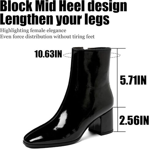 Women'S Patent Leather Chunky Heel Mid Calf Boots With Side Zipper Fashion Square Toe Block Mid Heel Ankle Boots in Saudi Arabia