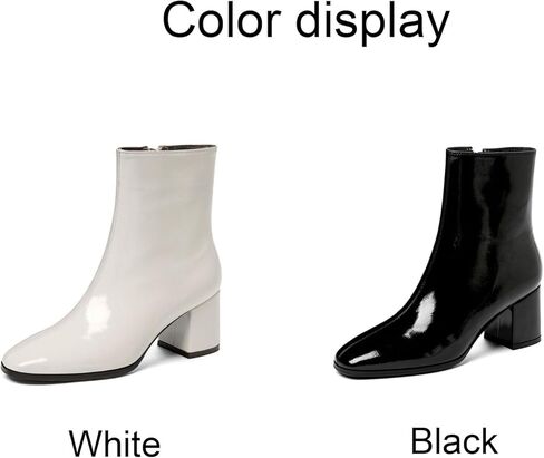 Women'S Patent Leather Chunky Heel Mid Calf Boots With Side Zipper Fashion Square Toe Block Mid Heel Ankle Boots in Saudi Arabia